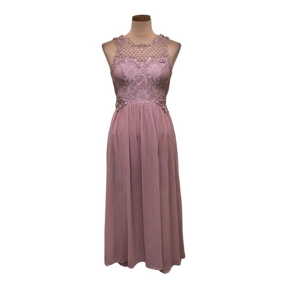 Francesca’s Collection City Triangles Midi Dress 1 Mauve Pink Floral Rhinestone - Picture 1 of 12